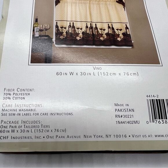 CHF Industries One Pair of 30" Kitchen Cafe Window Curtain-Vino Pattern-NWT - Picture 10 of 11